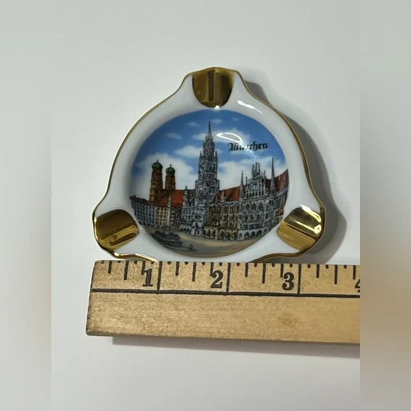 VTG Porcelain Ashtray Munchen Bavaria Germany Theo Kuhn Butgwinbheim Gold Rim - Picture 11 of 12
